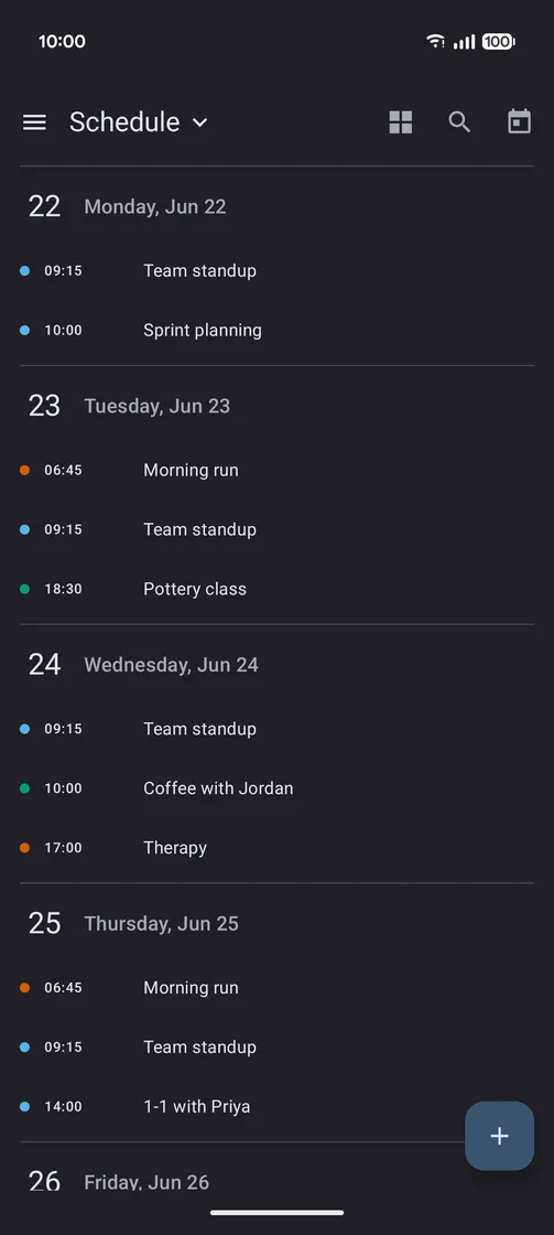 Asala Schedule view